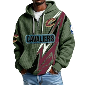 Cleveland Cavaliers Quarter-Zip Hooded Sweatshirt Waffle Knit New
