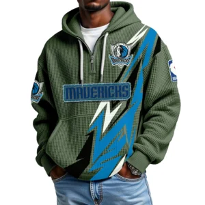Dallas Mavericks Quarter-Zip Hooded Sweatshirt Waffle Knit New