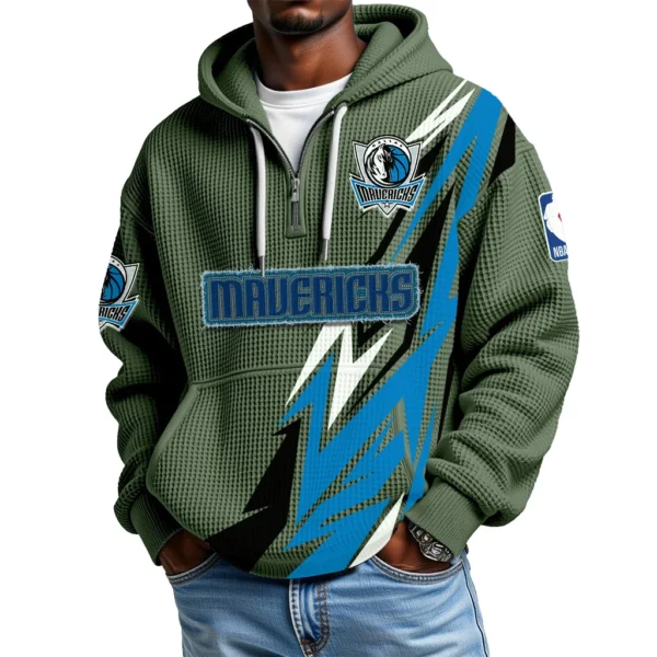 Dallas Mavericks Quarter-Zip Hooded Sweatshirt Waffle Knit New