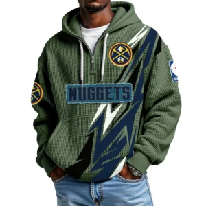 Denver Nuggets Quarter-Zip Hooded Sweatshirt Waffle Knit New