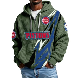 Detroit Pistons Quarter-Zip Hooded Sweatshirt Waffle Knit New