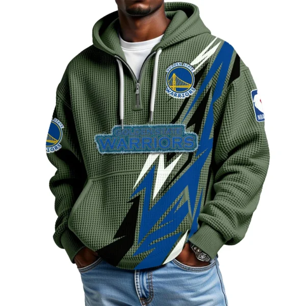 Golden State Warriors Quarter-Zip Hooded Sweatshirt Waffle Knit New