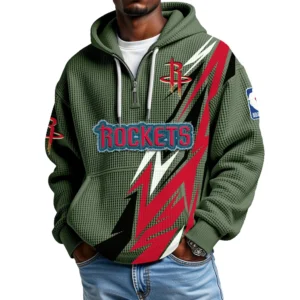Houston Rockets Quarter-Zip Hooded Sweatshirt Waffle Knit New