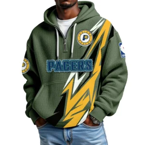 Indiana Pacers Quarter-Zip Hooded Sweatshirt Waffle Knit New