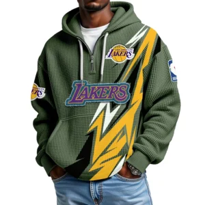 Los Angeles Lakers Quarter-Zip Hooded Sweatshirt Waffle Knit New