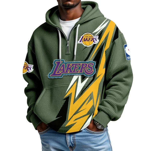 Los Angeles Lakers Quarter-Zip Hooded Sweatshirt Waffle Knit New