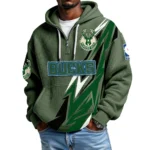 Milwaukee Bucks Quarter-Zip Hooded Sweatshirt Waffle Knit New