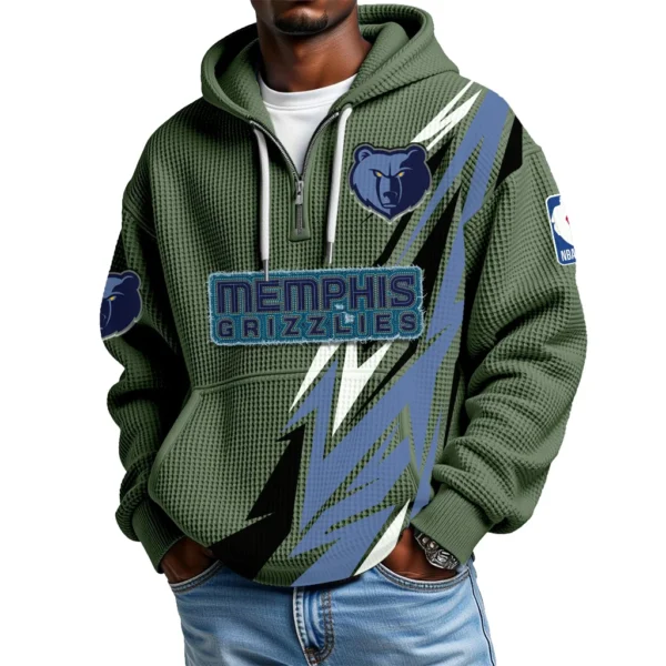 Memphis Grizzlies Quarter-Zip Hooded Sweatshirt Waffle Knit New