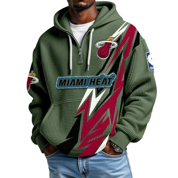 Miami Heat Quarter-Zip Hooded Sweatshirt Waffle Knit New