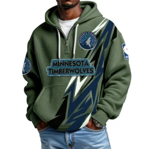 Minnesota Timberwolves Quarter-Zip Hooded Sweatshirt Waffle Knit New