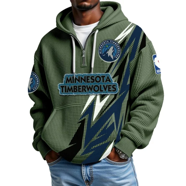 Minnesota Timberwolves Quarter-Zip Hooded Sweatshirt Waffle Knit New