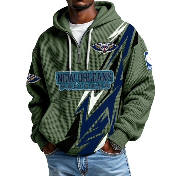 New Orleans Pelicans Quarter-Zip Hooded Sweatshirt Waffle Knit New