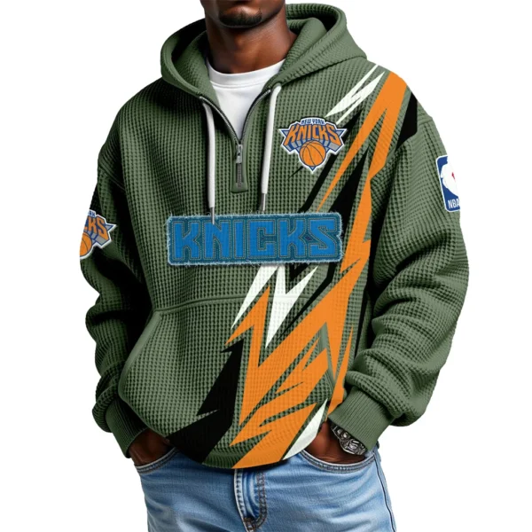 New York Knicks Quarter-Zip Hooded Sweatshirt Waffle Knit New