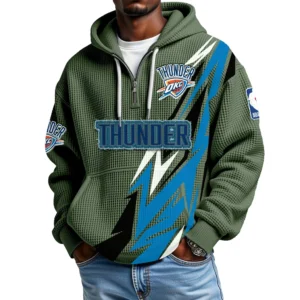 Oklahoma City Thunder Quarter-Zip Hooded Sweatshirt Waffle Knit New