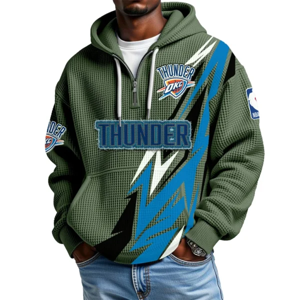 Oklahoma City Thunder Quarter-Zip Hooded Sweatshirt Waffle Knit New
