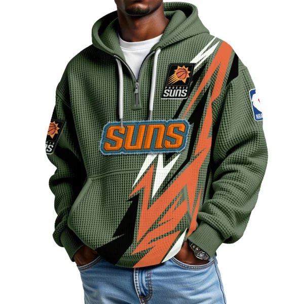 Phoenix Suns Quarter-Zip Hooded Sweatshirt Waffle Knit New