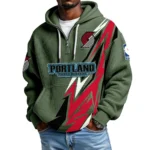 Portland Trail Blazers Quarter-Zip Hooded Sweatshirt Waffle Knit New