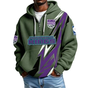 Sacramento Kings Quarter-Zip Hooded Sweatshirt Waffle Knit New