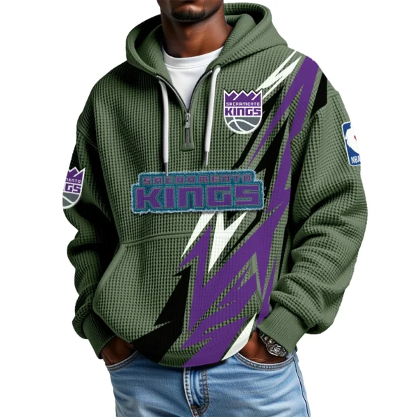 Sacramento Kings Quarter-Zip Hooded Sweatshirt Waffle Knit New