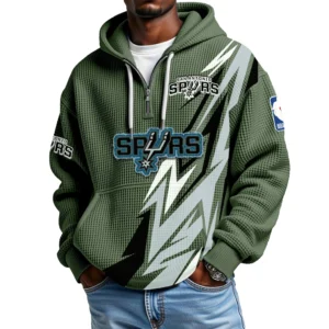 San Antonio Spurs Quarter-Zip Hooded Sweatshirt Waffle Knit New