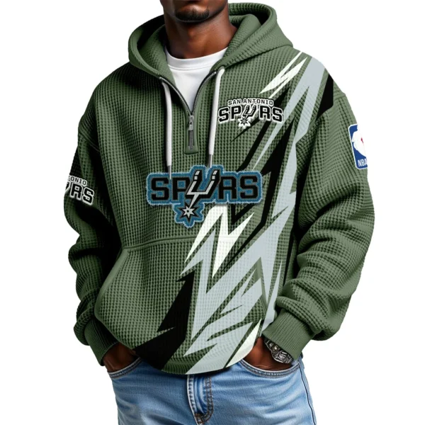 San Antonio Spurs Quarter-Zip Hooded Sweatshirt Waffle Knit New