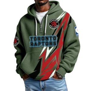 Toronto Raptors Quarter-Zip Hooded Sweatshirt Waffle Knit New