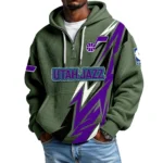 Utah Jazz Quarter-Zip Hooded Sweatshirt Waffle Knit New