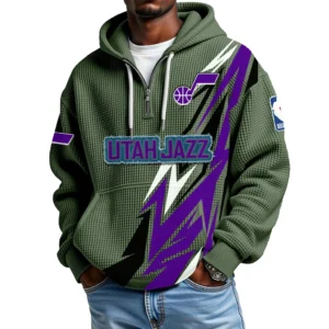 Utah Jazz Quarter-Zip Hooded Sweatshirt Waffle Knit New