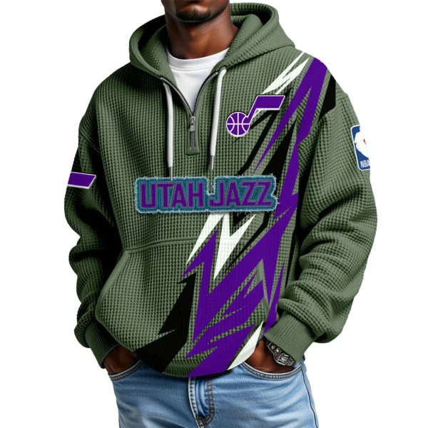 Utah Jazz Quarter-Zip Hooded Sweatshirt Waffle Knit New