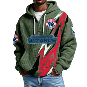 Washington Wizards Quarter-Zip Hooded Sweatshirt Waffle Knit New