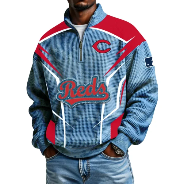 Cincinnati Reds Men's Waffle Knit Quarter-Zip Long Sleeve Shirt 2026 Limited