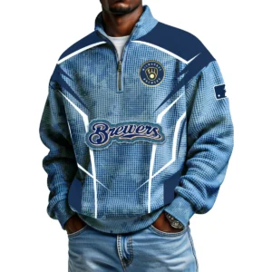 Milwaukee Brewers Men's Waffle Knit Quarter-Zip Long Sleeve Shirt 2026 Limited