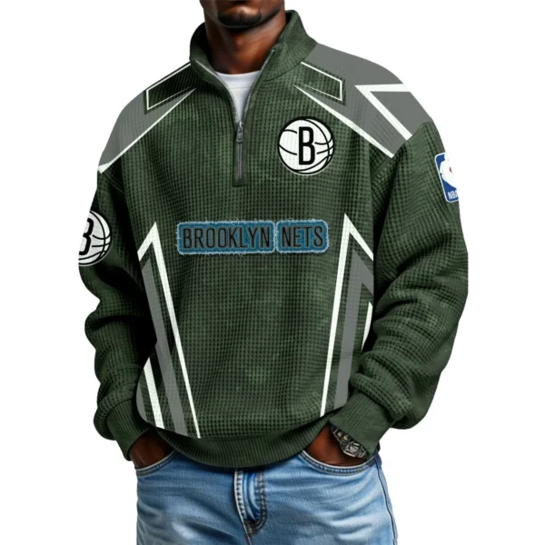 Brooklyn Nets Quarter-Zip Long Sleeve Shirt Men’s Waffle Knit Limited