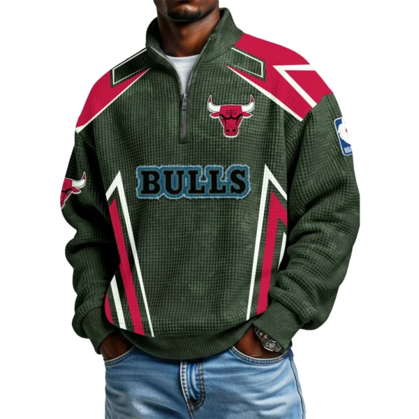 Chicago Bulls Quarter-Zip Long Sleeve Shirt Men’s Waffle Knit Limited