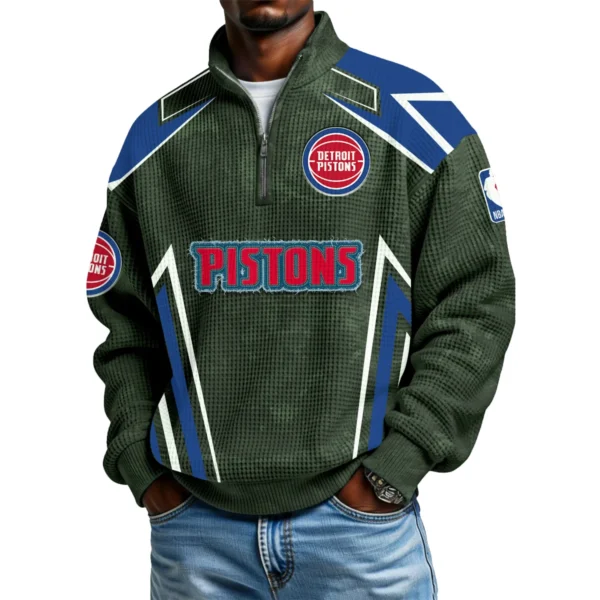 Detroit Pistons Quarter-Zip Long Sleeve Shirt Men’s Waffle Knit Limited