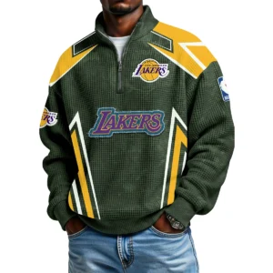 Los Angeles Lakers Quarter-Zip Long Sleeve Shirt Men’s Waffle Knit Limited