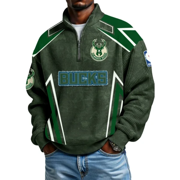 Milwaukee Bucks Quarter-Zip Long Sleeve Shirt Men’s Waffle Knit Limited
