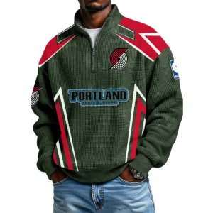 Portland Trail Blazers Quarter-Zip Long Sleeve Shirt Men’s Waffle Knit Limited