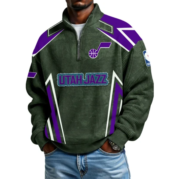 Utah Jazz Quarter-Zip Long Sleeve Shirt Men’s Waffle Knit Limited