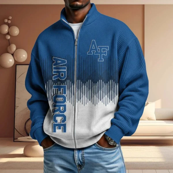 Air Force Falcons Full Zip Hoodies 2027 Men Waffle Knit Long Sleeve Sweatshirt