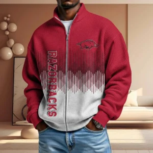 Arkansas Razorbacks Full Zip Hoodies 2027 Men Waffle Knit Long Sleeve Sweatshirt