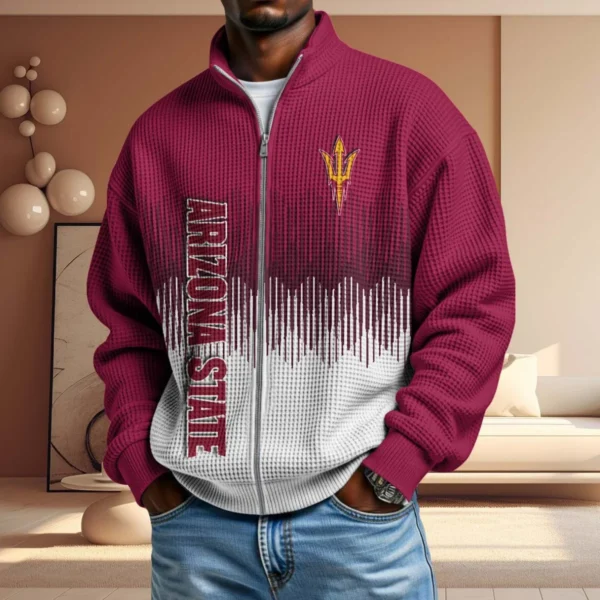 Arizona State Sun Devils Full Zip Hoodies 2027 Men Waffle Knit Long Sleeve Sweatshirt