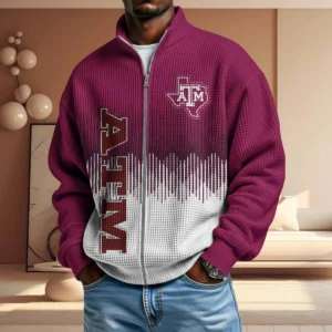 Texas A&M Aggies Full Zip Hoodies 2027 Men Waffle Knit Long Sleeve Sweatshirt