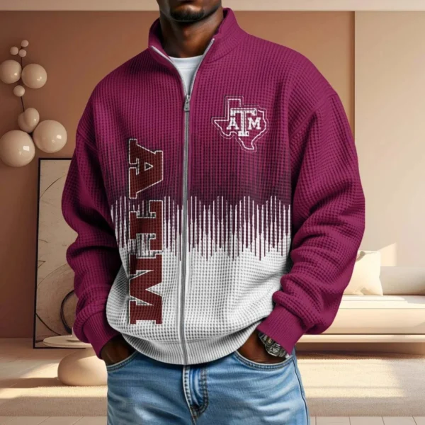Texas A&M Aggies Full Zip Hoodies 2027 Men Waffle Knit Long Sleeve Sweatshirt