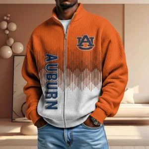 Auburn Tigers Full Zip Hoodies 2027 Men Waffle Knit Long Sleeve Sweatshirt