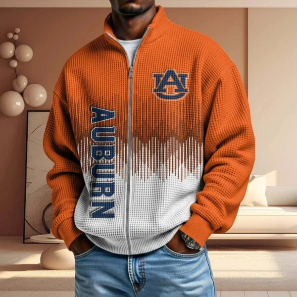 Auburn Tigers Full Zip Hoodies 2027 Men Waffle Knit Long Sleeve Sweatshirt