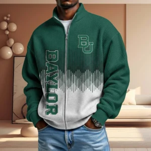Baylor Bears Full Zip Waffle Knit Long Sleeve Sweatshirt