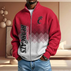 Cincinnati Bearcats Full Zip Hoodies 2027 Men Waffle Knit Long Sleeve Sweatshirt