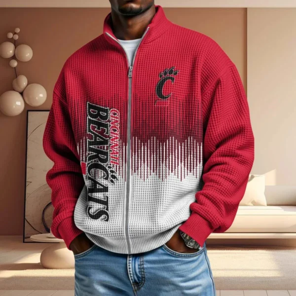 Cincinnati Bearcats Full Zip Hoodies 2027 Men Waffle Knit Long Sleeve Sweatshirt
