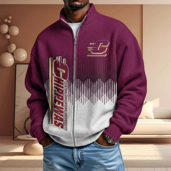 Central Michigan Chippewas Full Zip Hoodies 2027 Men Waffle Knit Long Sleeve Sweatshirt
